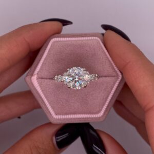 3.5 Carat Total D Color VVS2 Clarity IGI Certified Round Ideal Cut Lab Created Diamond Engagement Ring Side Round Pears Cuts 18k White Gold